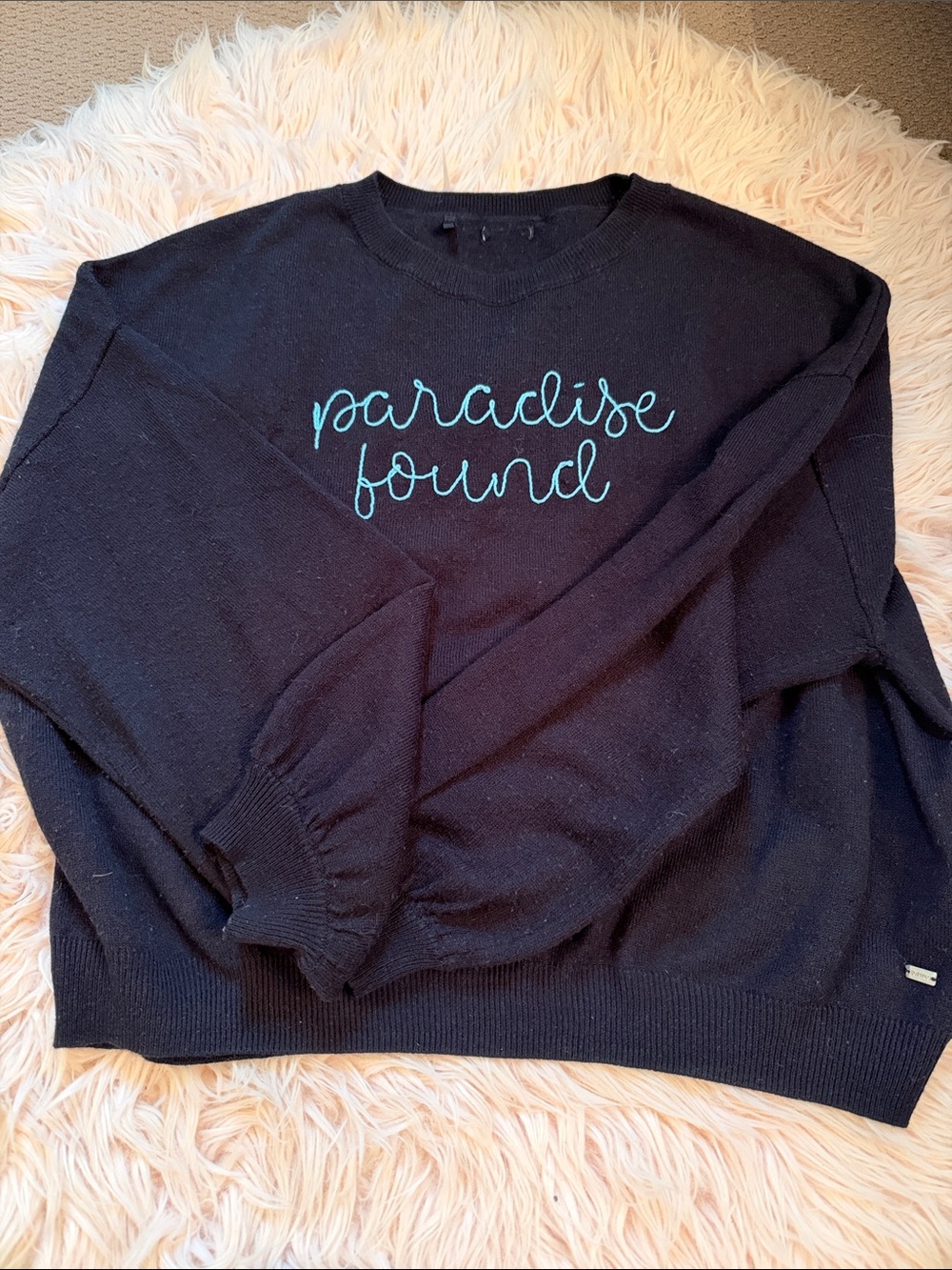Buffalo David Bitton Black Crewneck Sweater with Turquoise Script